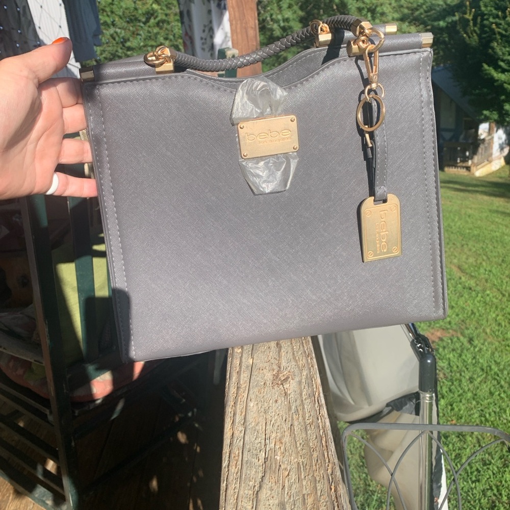 Bebe Black Satchel with Gold Accents